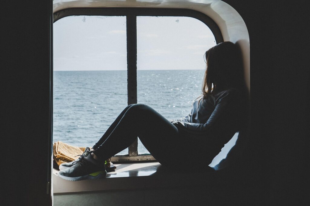 girl, nature, window, sea, cruise, travel, leisure, woman, female